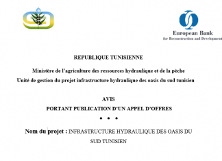 AVIS  PORTANT PUBLICATION D’UN APPEL D’OFFRES Projet : INFRASTRUCTURE HYDRAULIQUE DES OASIS DU SUD TUNISIEN